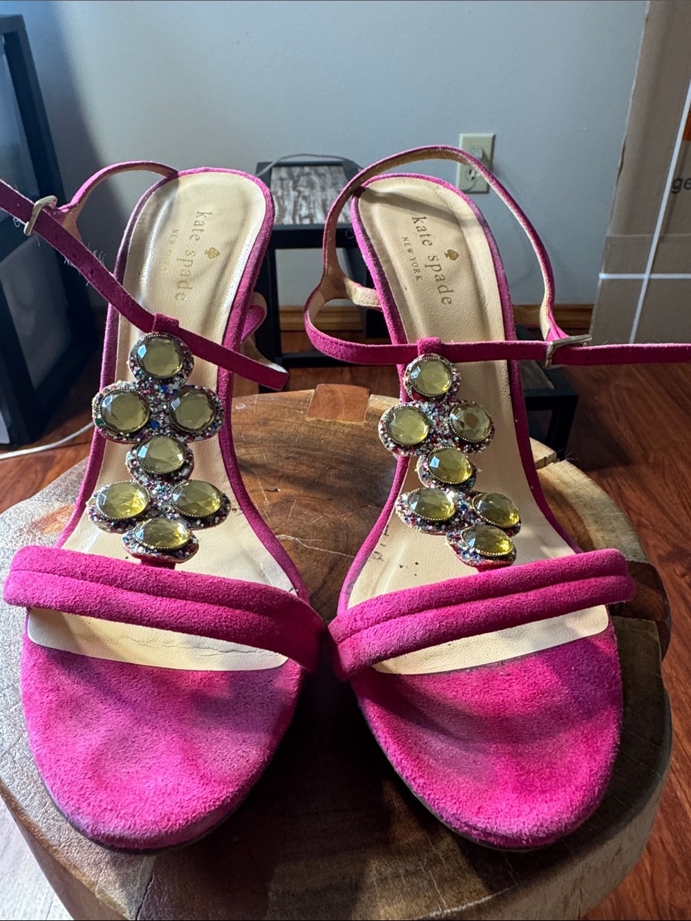 kate spade Hot Pink Jeweled T-Strap Heels
